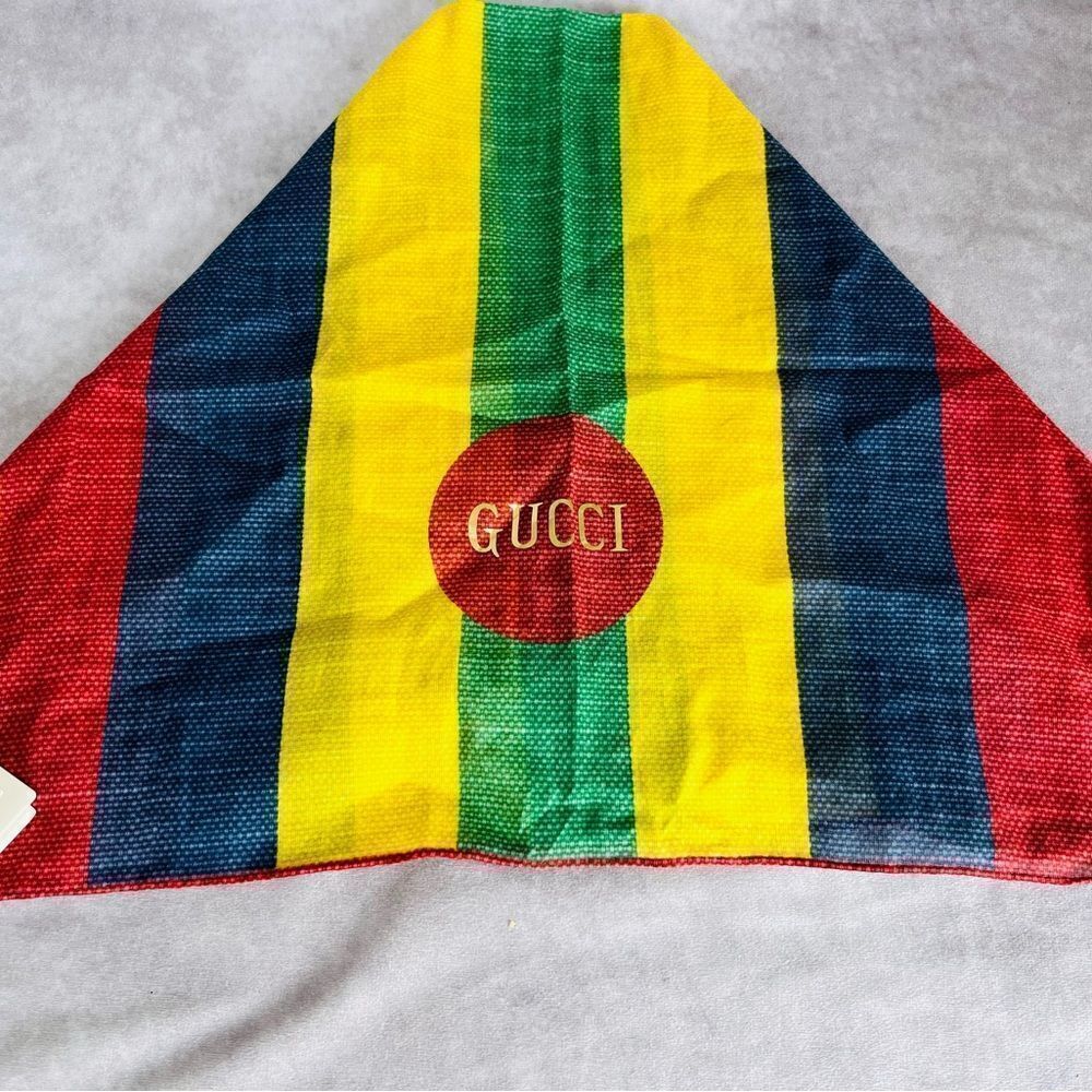 GUCCI New Multicolor Cotton Baiadera Square Scarf Stripe - Picture 2 of 8